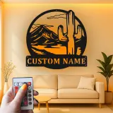 Custom Desert Cactus Led Light Metal Wall Art Personalized Southwest Gift Living Room or Patio Decor