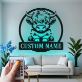 Insegna LED Highland Cow personalizzata | Arte da parete in metallo personalizzata | Decorazione moderna per casa e business