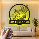 Arte Murale in Metallo Colibrì Personalizzata | Insegna con Fiore di Giglio Personalizzato con Luci LED | Regalo per Amanti della Natura per Decorazione Giardino e Patio