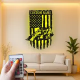 Cartel de metal personalizado con luz LED de cargadora retroexcavadora regalo para él decoración de garaje o taller