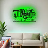 Insegna in metallo personalizzata con autopompa | Decorazione murale LED per vigili del fuoco | Decorazione su misura con nome per caserma | Regalo per pompiere