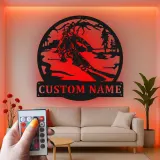 Cartel de metal LED esquiador personalizado regalo de esquí para entusiastas de deportes de invierno decoración de cabaña o refugio 1