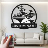 Custom Aircraft Carrier Led Light Metal Wall Art Navy Gift for Veterans Office or Living Room Decor