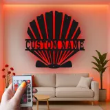 Décoration murale en métal en forme de coquillage | Panneau LED personnalisé pour décor côtier | Cadeau nautique inspiré de l'Art Déco pour maison de plage ou entreprise