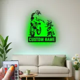 Personalisierte Motocross Vater und Kind LED Metall-Wandkunst – Geschenk für Papa, Garage oder Man Cave Dekor 1