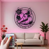 Insegna in Metallo Personalizzata con Cinghiale | Decorazione per Capanna del Cacciatore con LED | Arte da Parete con Nome Personalizzato per Lodge o Man Cave