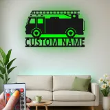 Personalized Fire Truck Metal Sign | LED Light Wall Art | Custom Firefighter Gift | Fire Station Decor