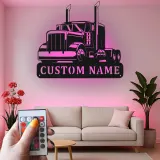 Personalisierte Semi-Truck LED-Schild | Individuelle Metall-Wandkunst für Garage | Big Rig Dekor für Trucker