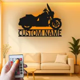 Custom Cruiser Motorcycle LED Sign | Black Metal Wall Art | Personalized Biker Silhouette | Man Cave Decor & Garage Gift for Him