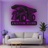 Insegna in metallo LED personalizzata a tema camion ribaltabile per appassionati di costruzione, decorazione per cameretta