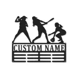Panneau personnalisé de nom de softball avec LED | Support de médaille en métal sur mesure | Cadeau pour joueur | Décoration de chambre pour filles
