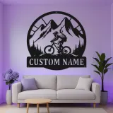 Custom Mountain Biker Sign | LED Metal Wall Art | Personalized Cyclist Gift for Outdoor Lover | Trail Rider Decor