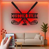 Enseigne de golf personnalisée avec LED | Décoration murale en métal sur mesure pour man cave | Plaque prénom golfeur | Déco club de golf