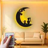 Art mural LED en métal Fille et chat | Panneau silhouette lune et étoiles | Déco rétroéclairée pour chambre bébé et chambre | Cadeau personnalisé pour amoureuse des chats