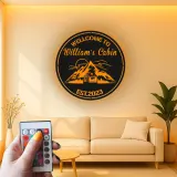 Custom Mountain Cabin Led Light Metal Wall Art Personalized Housewarming Gift Rustic Cabin Decor