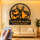 Cartel de metal LED personalizado para padre e hijo en aventura al aire libre, regalo personalizado para papá, decoración para cabaña o man cave