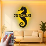 Panneau Métal LED Hippocampe Personnalisé | Décoration Murale Nautique Personnalisée | Décor Maison de Plage & Cadeau pour Amoureux de l'Océan