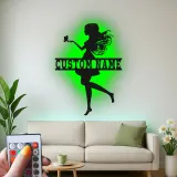 Cartel de metal personalizado con luz LED de silueta de hada, regalo personalizado para la decoración de dormitorio de chicas