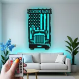 Insegna in metallo personalizzata con camion americano retroilluminato regalo per camionisti decorazione per garage o man cave