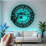 Sniper Rifle LED Metal Wall Art | Personalized Gun Sign for Man Cave | Custom Shooter Gift with RGB Lights