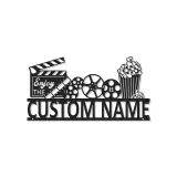 Panneau de Cinéma Personnalisé | Art mural en métal LED de Cinéma Personnalisé | Décor de Salle de Cinéma Familiale | Panneau Lumineux Bobine de Film & Popcorn