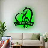 Panneau note de musique personnalisé | Décoration murale en métal LED sur mesure | Cadeau romantique pour musicien | Décor cœur et clé de sol