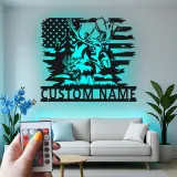 Personalisiertes Elch-Metallschild | LED-Schild mit amerikanischer Flagge | Rustikale Hütten-Dekoration für Jäger & Wildtierliebhaber