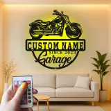 Cartel de moto LED personalizado | Decoración mural de metal para garaje | Regalo personalizado para moteros | Decoración para man cave iluminada