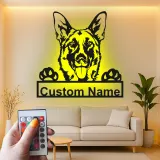 Letrero LED personalizado de pastor alemán | Decoración mural de metal personalizada | Regalo para amantes de los perros y decoración conmemorativa para mascotas