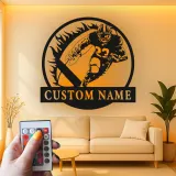 Insegna LED personalizzata con football | Decorazione murale in metallo personalizzata per man cave, camera ragazzi | Regalo per atleta