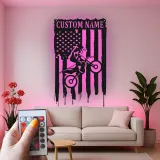 Personalized Motocross LED Sign | Custom Dirt Bike Metal Wall Art | American Flag Rider Gift for Man Cave & Garage Decor
