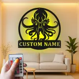 Arte in metallo LED personalizzata Kraken | Insegna personalizzata con polpo | Decorazione nautica per bar di casa e amanti del mare