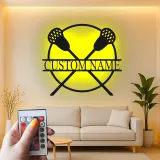 Custom Lacrosse LED Metal Sign | Personalized Crossed Sticks Wall Art | Sports Room Decor | Premium Player Gift