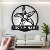 Personalized Starfish LED Metal Sign | Ornate Coastal Wall Art | Custom Nautical Decor for Beach House & Salon