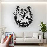 Custom Horse LED Metal Sign | Personalized Horseshoe Cross Wall Art | Equestrian Ranch Decor for Horse Lovers