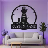 Décoration murale en métal personnalisée phare | Rétroéclairage LED | Décor nautique personnalisé pour maison de plage | Cadeau pour amoureux de l'océan