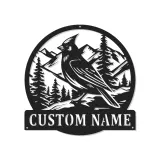 Personalisierte Kardinal-Mountain-Szene LED-Metall-Wandkunst – Geschenk für Naturliebhaber, für Hütte oder Wohnzimmer