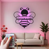 Insegna in metallo LED personalizzata con ape - Regalo per amanti della natura, decorazione per asilo o giardino