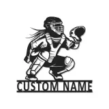 Cartel LED personalizado de receptora de softball | Arte mural de metal personalizado para habitación de chicas | Regalo para atleta femenina | Decoración de guardería deportiva