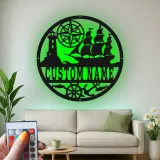 Personalisierte Nautische LED-Wandkunst | Individuelles Schiffs- und Kompass-Metallschild | Vintage Küstendekor für Zuhause oder Büro