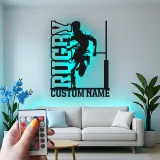 Custom Rugby Player LED Metal Sign | Personalized Athlete Name Light | Sports Game Room Decor | Gift for Coach or Rugby Fan