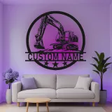 Décoration murale en métal LED personnalisée pour excavateur - Cadeau pour passionnés de construction, décoration de garage ou de bureau