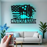 Insegna in metallo personalizzata con luce LED per giocatori di bowling - Regalo personalizzato per appassionati di bowling e decorazione per sale giochi e sport 1