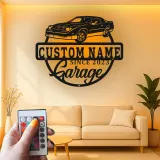 Cartel de metal LED personalizado para garaje con coche, regalo personalizado para entusiastas de coches, decoración mural de garaje 2
