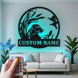 Custom Labrador Hunting Sign | Personalized Duck Hunt Metal Wall Art | LED Backlit Hunter Gift for Cabin Decor
