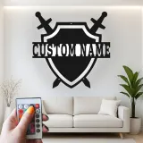 Insegna Scudo Medievale Personalizzata | Arte in Metallo LED Personalizzata | Decorazione per Cavalieri per Sala Giochi e Regalo per Appassionati di Fantasia