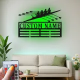 Personalisierte Ruder-Team-Schild | Individuelle Ruder-LED-Metall-Wandkunst | Geschenk für Trainer | Bootshaus- & Fitnessstudio-Dekor