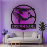 Custom Whale Pair Led Light Metal Wall Art Ocean Lover Gift Nautical Decor for Living Room