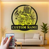 Panneau Métallique Microphone Personnalisé | Décoration Murale Art Déco Rétro | Cadeau Musicien Personnalisé | Décor de Studio de Musique Rétro