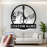 Décoration murale en métal personnalisée pour mandoline | Panneau de nom de musicien sur mesure | Décor de salle de musique LED pour studio